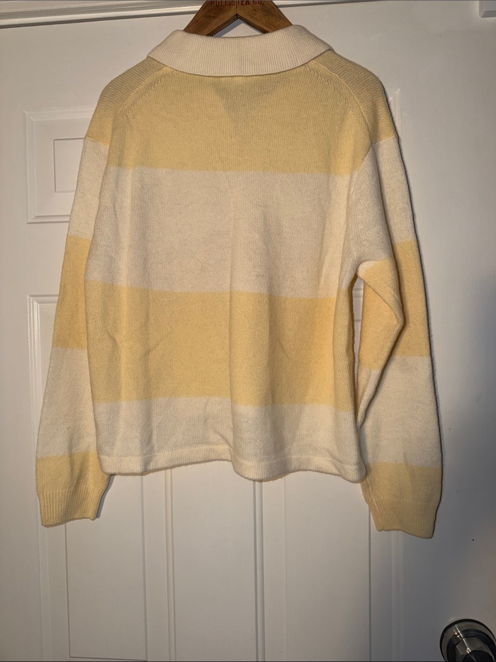 Madewell Pale Yellow and Cream Striped 100% Wool Polo Sweater. Sz L - Picture 5 of 5
